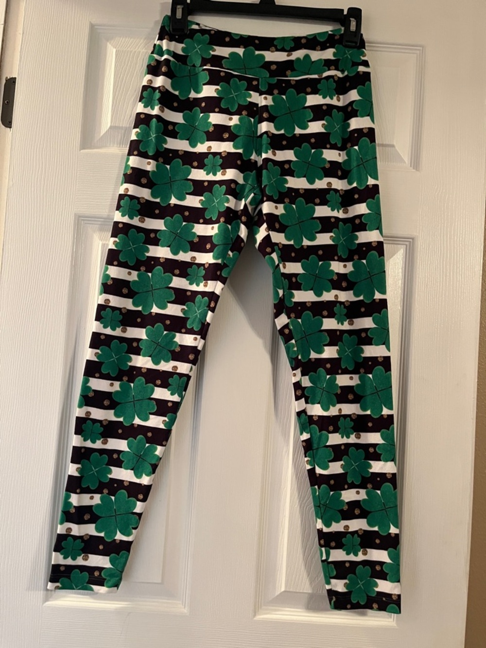 Green Clover Stripe Leggings for Women
